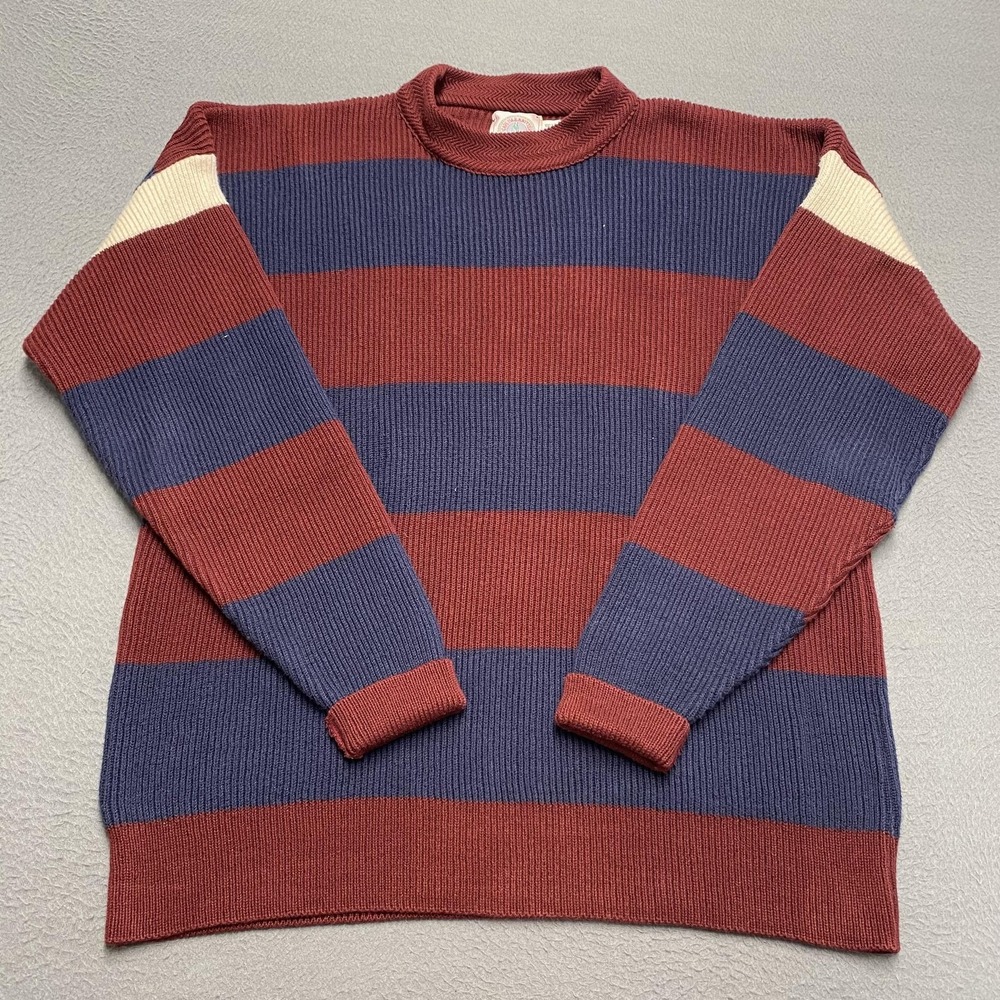 VTG Cape Isle Knitters Sweater Mens Large Striped Mock Neck Tight-Knit Pullover